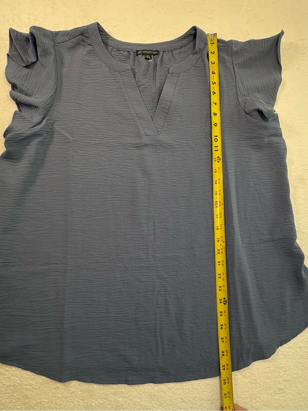 Adrianna Papell 1X Blue Flutter Sleeve Split Neck Blouse Crinkle Polyester Top - Picture 12 of 15